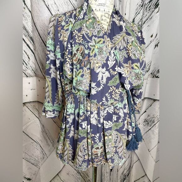 Jaase Anthropologie Wrap Peplum Floral Blouse Size L - Picture 3 of 9
